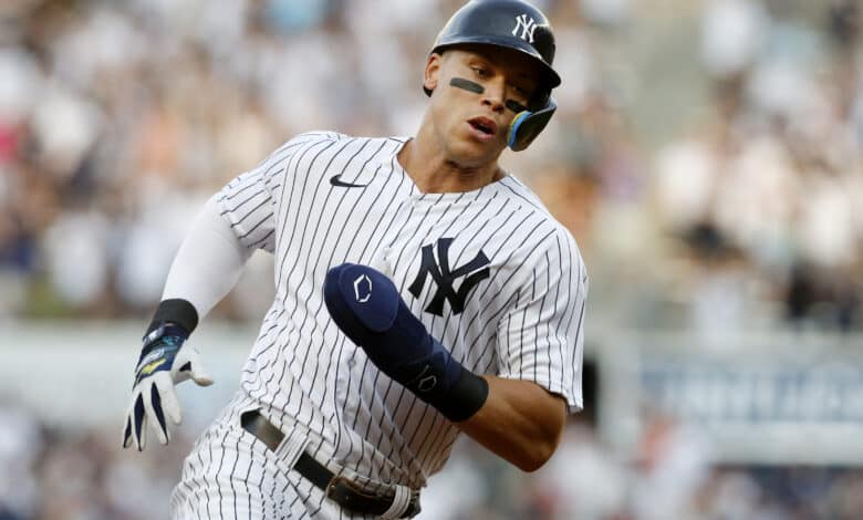 NEW YORK, NEW YORK - MAY 31: (NEW YORK DAILIES OUT) Aaron Judge #99 of the New York Yankees in action against the Los Angeles Angels at Yankee Stadium on May 31, 2022 in New York City. The Yankees defeated the Angels 9-1.
