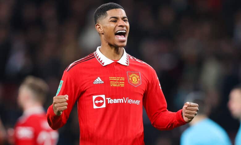 Marcus Rashford of Manchester United celebrates after the Carabao Cup