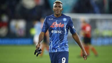 ROME, ITALY - FEBRUARY 27: Victor Osimhen of SSC Napoli looks on during the Serie A match between SS Lazio and SSC Napoli at Stadio Olimpico on February 27, 2022 in Rome, Italy.