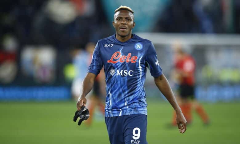ROME, ITALY - FEBRUARY 27: Victor Osimhen of SSC Napoli looks on during the Serie A match between SS Lazio and SSC Napoli at Stadio Olimpico on February 27, 2022 in Rome, Italy.