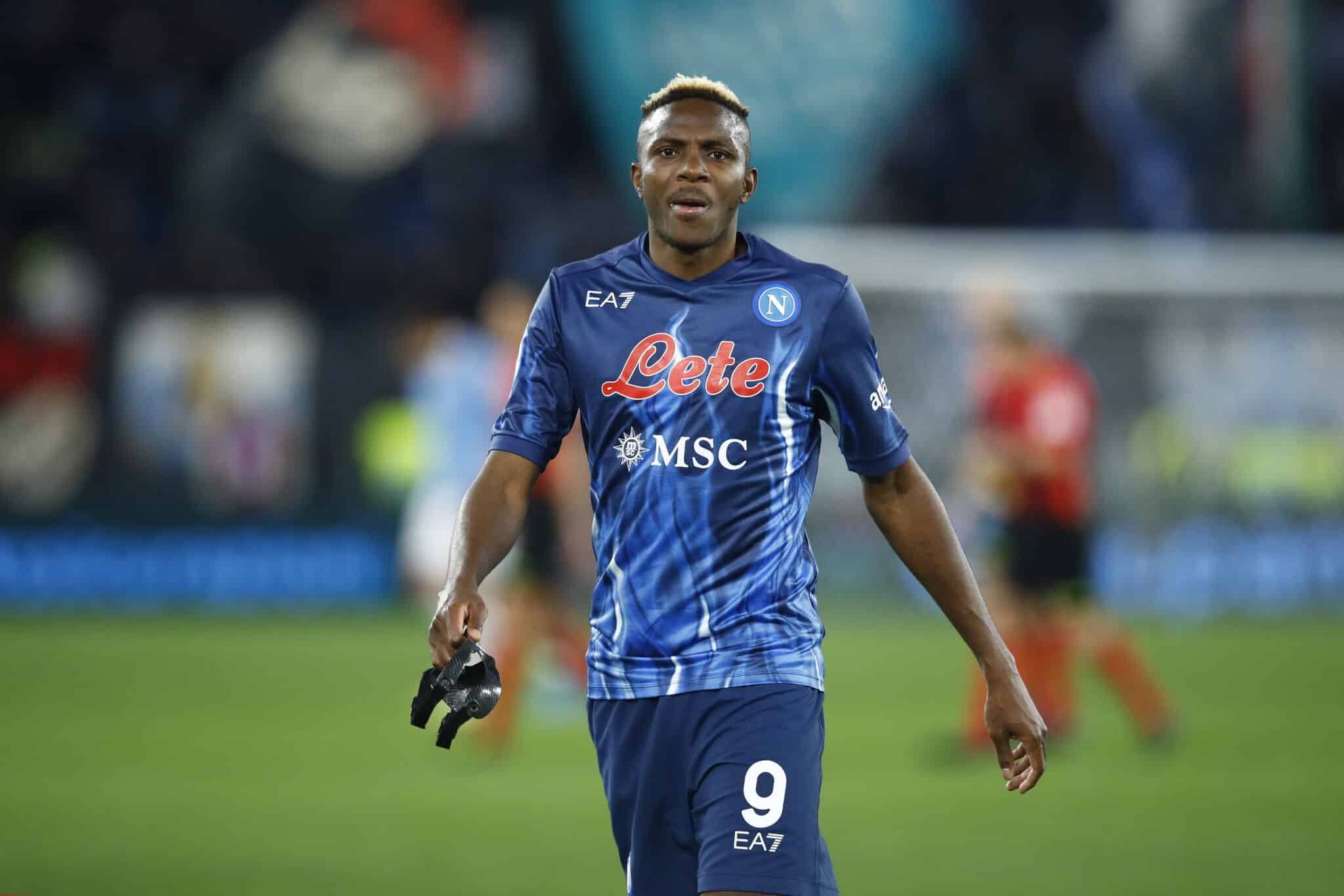 ROME, ITALY - FEBRUARY 27: Victor Osimhen of SSC Napoli looks on during the Serie A match between SS Lazio and SSC Napoli at Stadio Olimpico on February 27, 2022 in Rome, Italy.