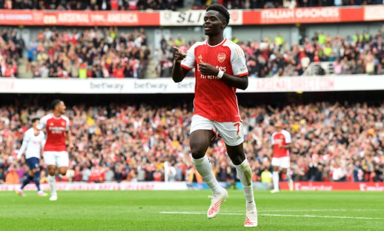 Saka loves a goal against Tottenham in the North London Derby!
