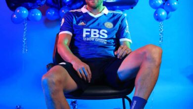 SEAGRAVE, ENGLAND - AUGUST 19: Jamie Vardy signs a new contract with Leicester City until 2024 at Leicester City Training Ground, Seagrave on August 19, 2022 in Leicester, England.