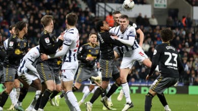 WEST BROMWICH, ENGLAND - FEBRUARY 16: Kyle Walker-Peters of Southampton Football Club holds Conor Townsend of West Bromwich Albion as he tries to jump for a header during the Sky Bet Championship match between West Bromwich Albion and Southampton FC at The Hawthorns on February 16, 2024 in West Bromwich, United Kingdom.