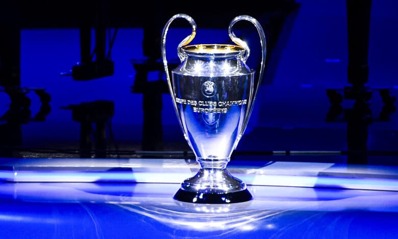 The UEFA Champions League trophy is displayed at main stage of Grimaldi Forum prior UEFA Champions League.