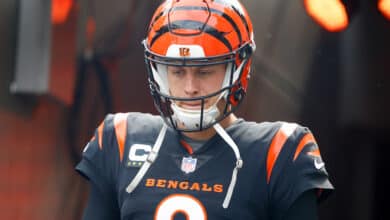 CINCINNATI, OH - SEPTEMBER 17: Cincinnati Bengals quarterback Joe Burrow (9) is introduced before the game against the Baltimore Ravens and the Cincinnati Bengals on September 17, 2023, at Paycor Stadium in Cincinnati, OH.