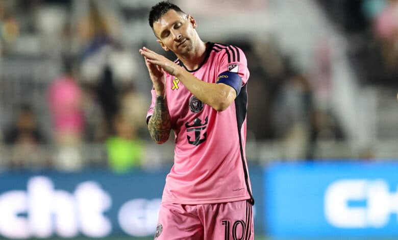 Inter Miami's Argentine forward #10 Lionel Messi celebrates his first goal during the Major League Soccer (MLS) regular season football match between Inter Miami and Philadelphia Union
