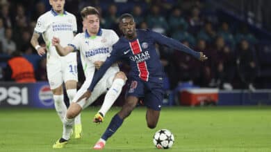 Ousmane Dembele scores a Champions League hat trick