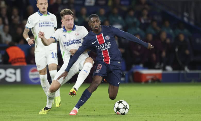 Ousmane Dembele scores a Champions League hat trick