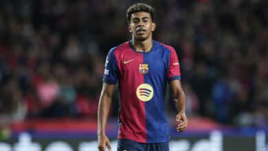 Lamine Yamal of FC Barcelona participates in the UEFA Champions League 2024/25 League Phase match between FC Barcelona and FC Bayern Munich at Estadi Olimpic Lluis Companys in Barcelona, Spain, on October 23, 2024.