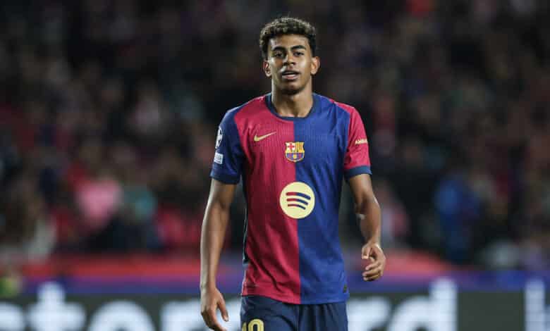 Lamine Yamal of FC Barcelona participates in the UEFA Champions League 2024/25 League Phase match between FC Barcelona and FC Bayern Munich at Estadi Olimpic Lluis Companys in Barcelona, Spain, on October 23, 2024.