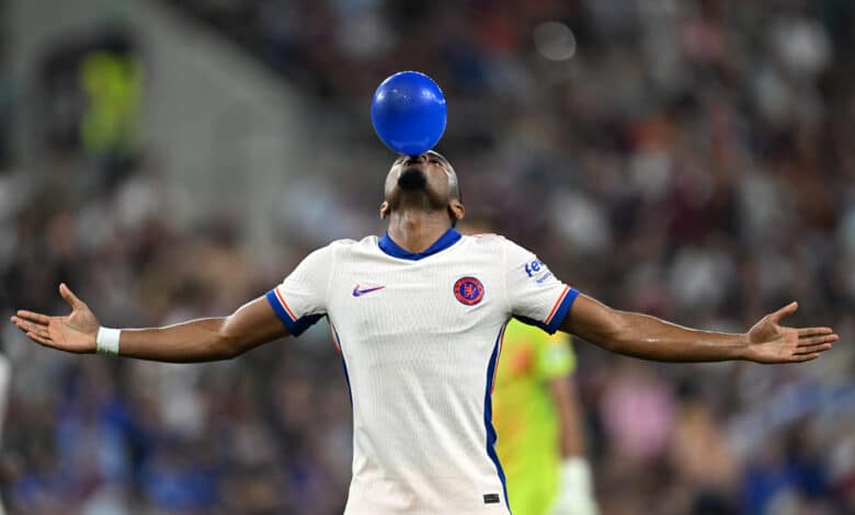 Christopher Nkunku of Chelsea celebrates scoring his team's first goal