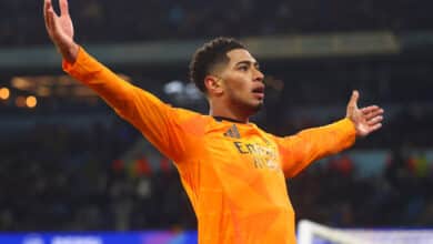 MANCHESTER, ENGLAND - FEBRUARY 11: Jude Bellingham of Real Madrid