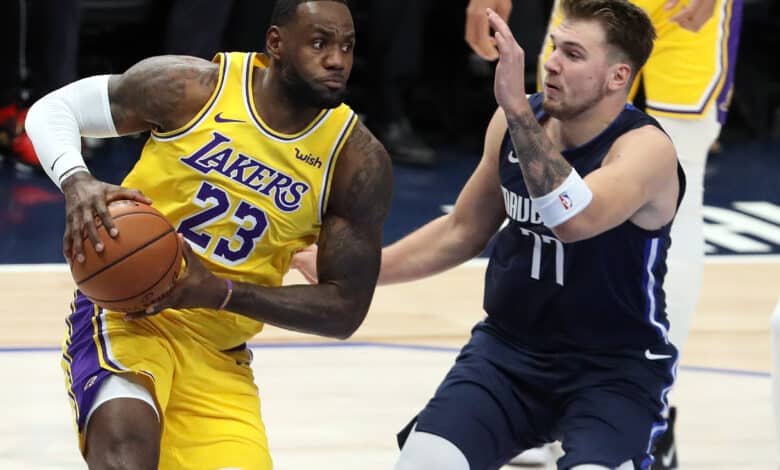 LeBron James #23 and Luka Doncic #77 are now teammates on the Los Angeles Lakers