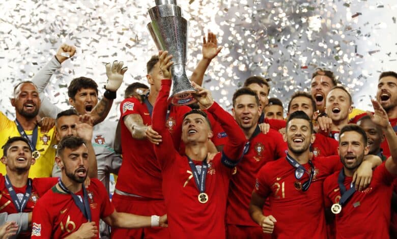 Portugal with the Nations League trophy with the Nations League trophy during the UEFA Nations League final match between Portugal and The Netherlands