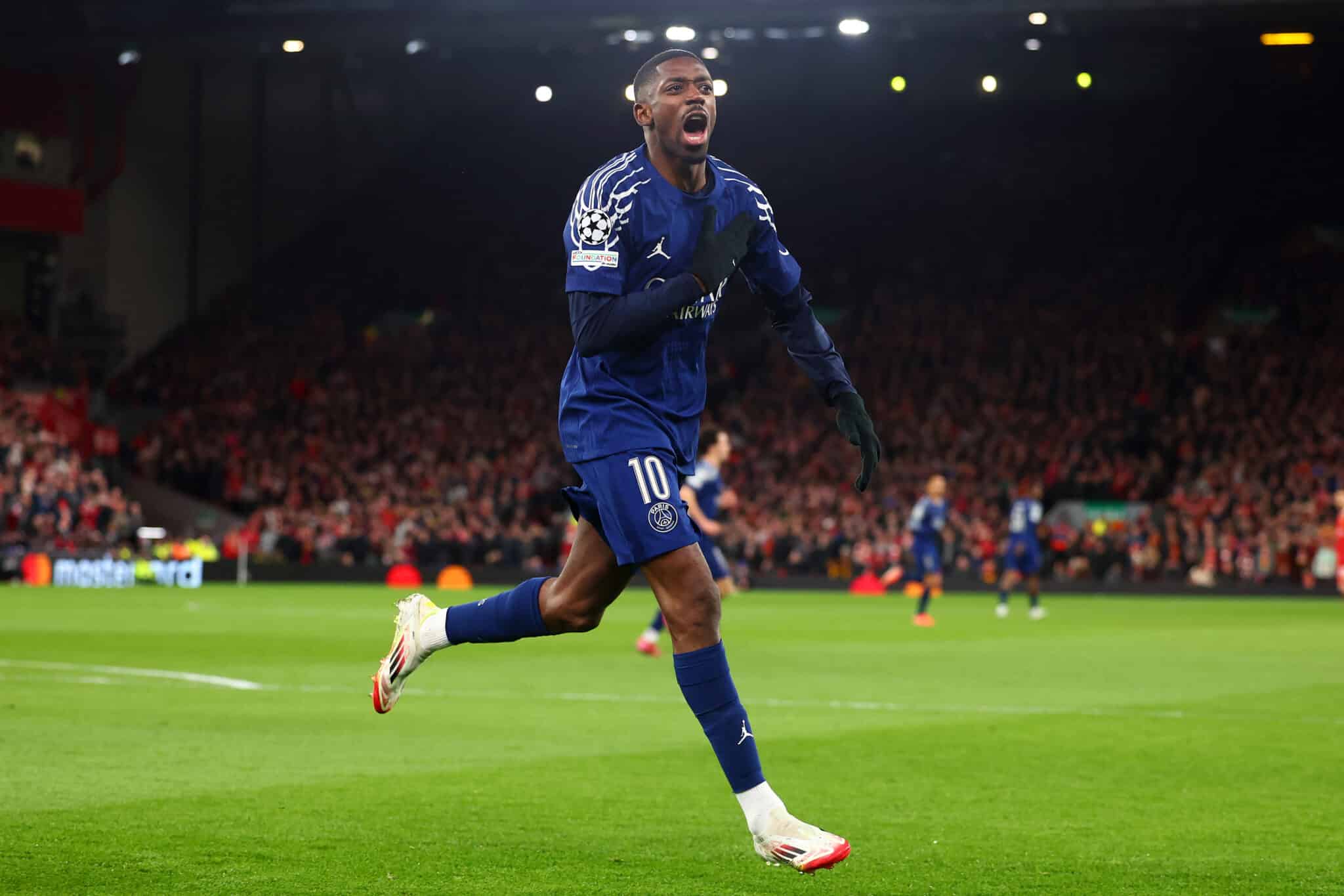 Ousmane Dembele of Paris Saint-Germain celebrates scoring the opening goal during the UEFA Champions League 2024/25 UEFA Champions League 2024/25.