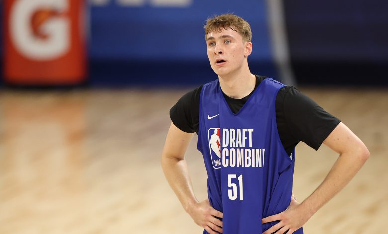 CHICAGO, ILLINOIS - MAY 13: Cooper Flagg #51 looks on during the 2025 NBA Draft Combine at Wintrust Arena on May 13, 2025 in Chicago, Illinois.