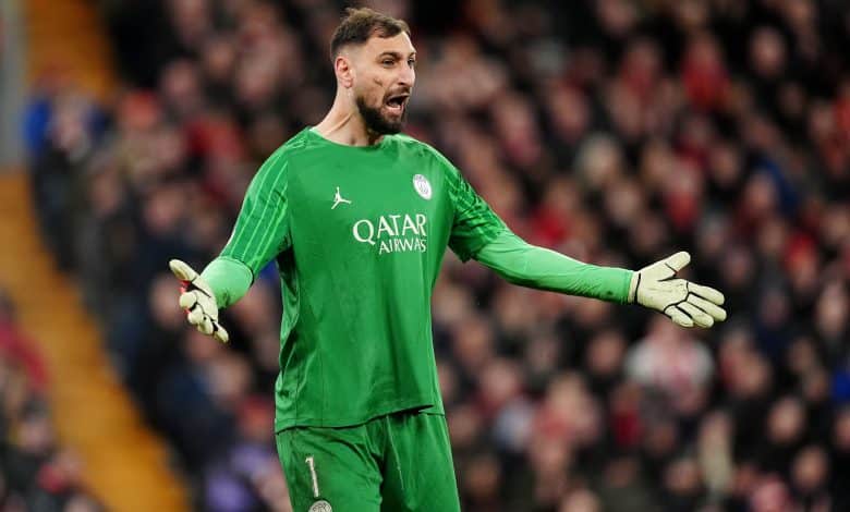 Gigi Donnarumma celebrating at Anfield