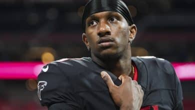 ATLANTA, GEORGIA - AUGUST 15: Michael Penix Jr. #9 of the Atlanta Falcons warms up prior to an NFL preseason football game against the Tennessee Titans at Mercedes-Benz Stadium on August 15, 2025 in Atlanta, Georgia.