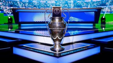 MONACO, MONACO - AUGUST 27: The UEFA Champions League trophy is seen on the stage ahead of the UEFA Champions League 2025/26 League Phase Draw at Grimaldi Forum on August 27, 2025 in Monaco, Monaco.