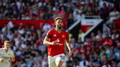 MANCHESTER, ENGLAND - AUGUST 17: Matheus Cunha of Manchester United in action during the Premier League match between Manchester United and Arsenal at Old Trafford on August 17, 2025 in Manchester, United Kingdom.