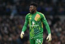 Manchester United's Cameroonian goalkeeper #24 Andre Onana