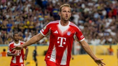 MIAMI GARDENS, FLORIDA - JUNE 20: Harry Kane #9 of Bayern Munich celebrates goal the FIFA Club World Cup 2025 group C match between FC Bayern Munich and CA Boca Juniors at Hard Rock Stadium on June 20, 2025 in Miami Gardens, Florida.