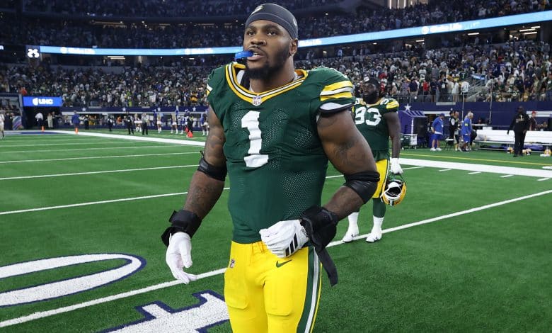 ARLINGTON, TEXAS - SEPTEMBER 28: Micah Parsons #1 of the Green Bay Packers walks on the field after the game against the Dallas Cowboys at AT&T Stadium on September 28, 2025 in Arlington, Texas.