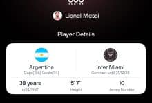 Messi's player profile in 365Scores app